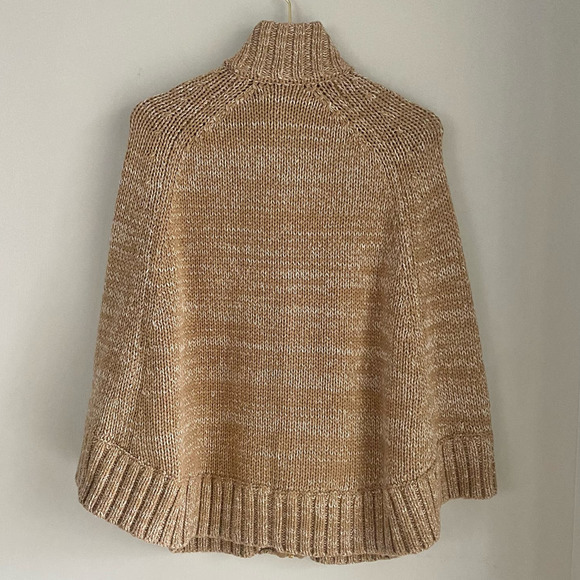 MICHAEL Michael Kors Knitted Cotton Cape Poncho Size XS Toggle Closure Camel Tan - Picture 4 of 8